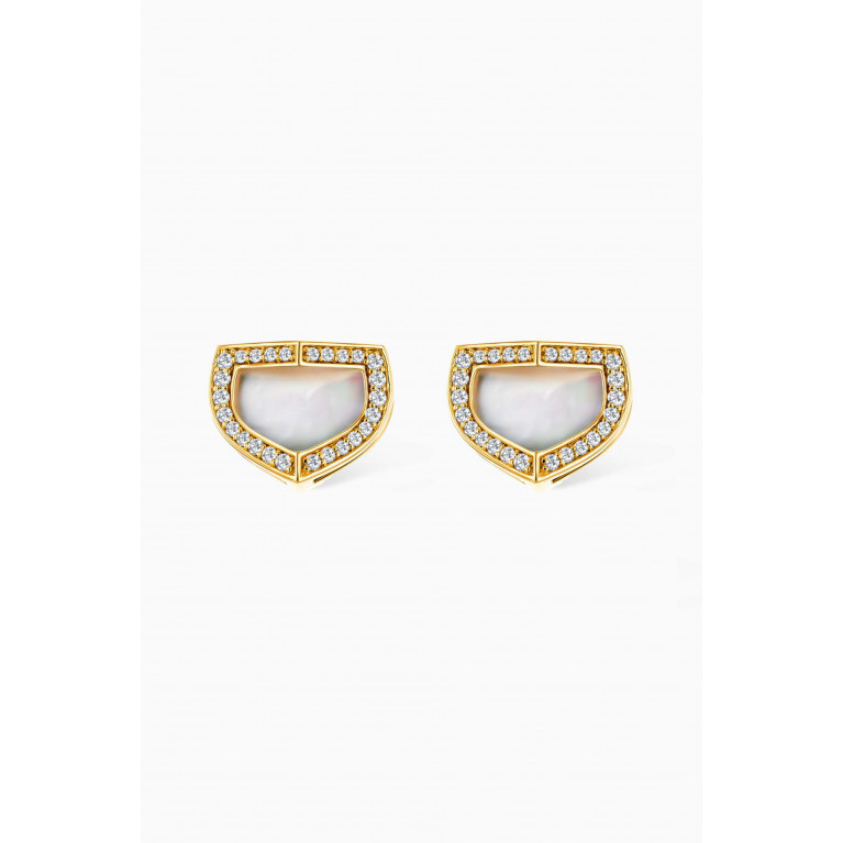 Damas - Dome Art Deco Diamond & Mother of Pearl Stud Earrings in 18kt Yellow Gold