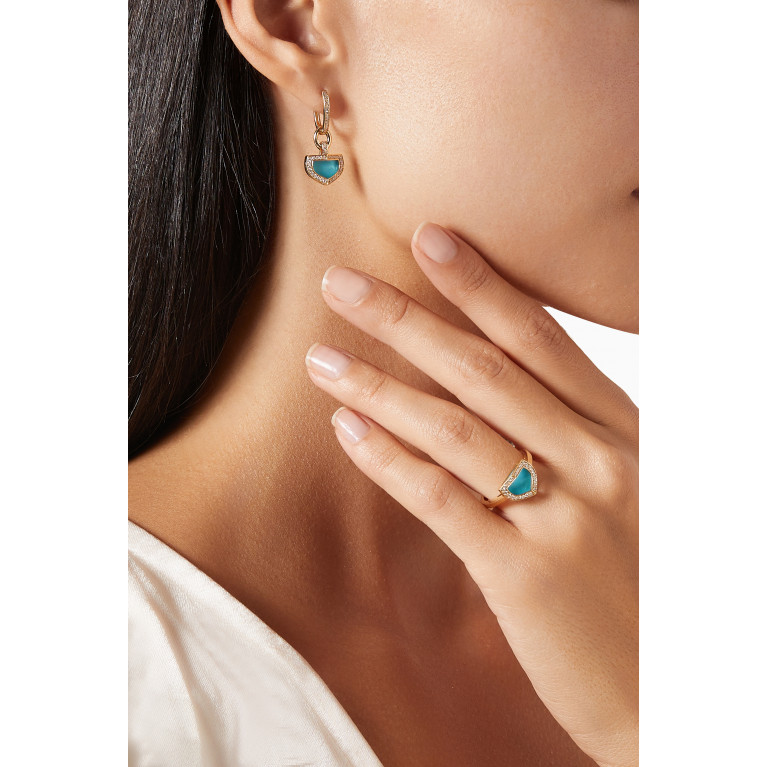Damas - Dome Art Deco Diamond & Turquoise Earrings in 18kt Gold