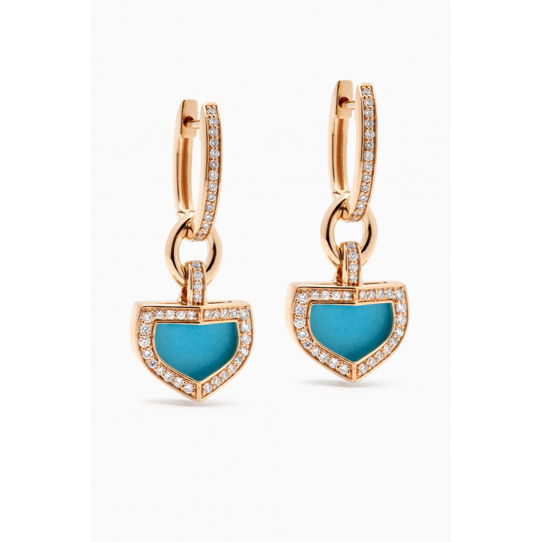 Damas - Dome Art Deco Diamond & Turquoise Earrings in 18kt Gold