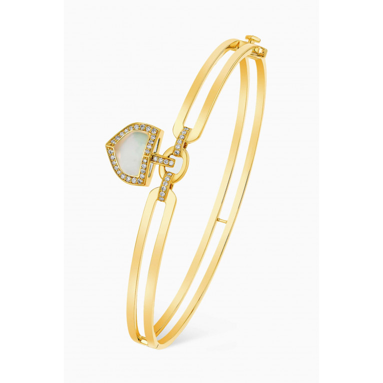 Damas - Dome Art Deco Diamond & Mother of Pearl Bangle in 18kt Yellow Gold