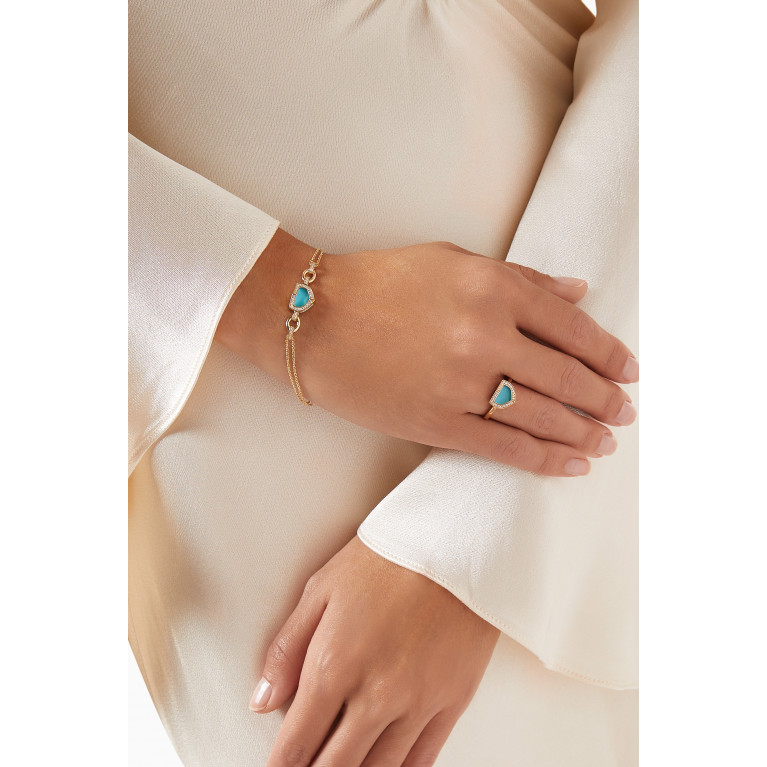 Damas - Dome Art Deco Diamond & Turquoise Ring in 18kt Gold