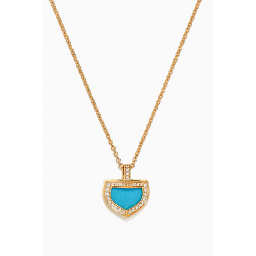 Damas - Dome Art Deco Diamond & Turquoise Necklace in 18kt Yellow Gold