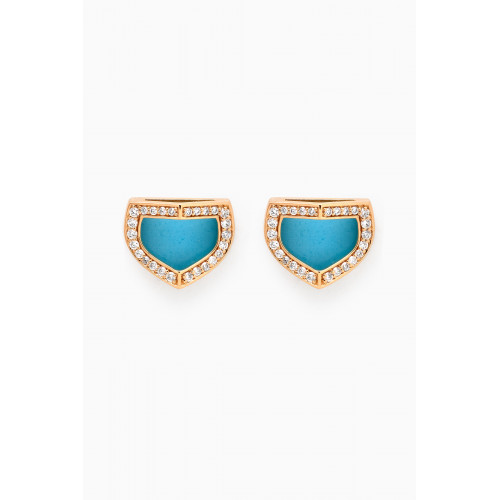 Damas - Dome Art Deco Diamond & Turquoise Stud Earrings in 18kt Gold