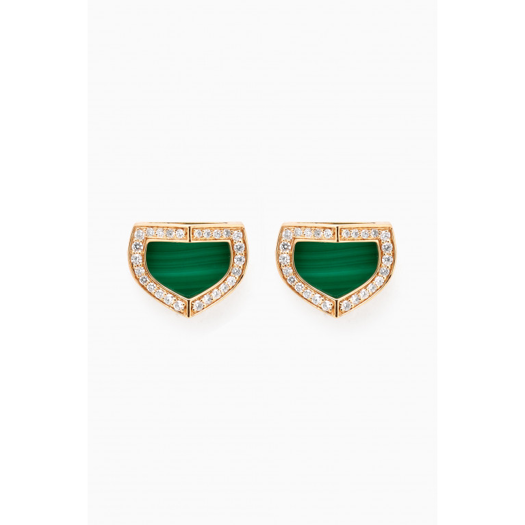 Damas - Dome Art Deco Diamond & Malachite Stud Earrings in 18kt Gold
