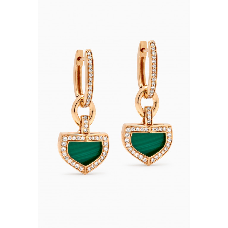 Damas - Dome Art Deco Diamond & Malachite Earrings in 18kt Gold