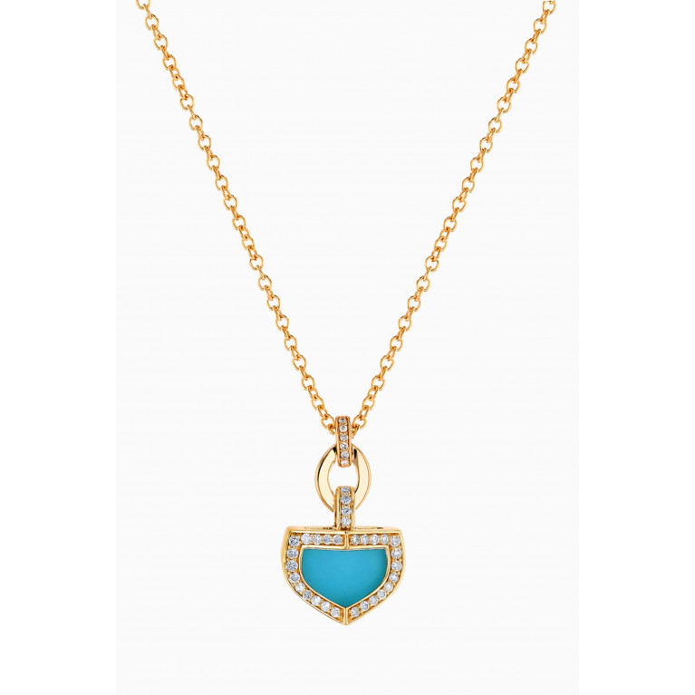 Damas - Dome Art Deco Diamond & Turquoise Necklace in 18kt Yellow Gold