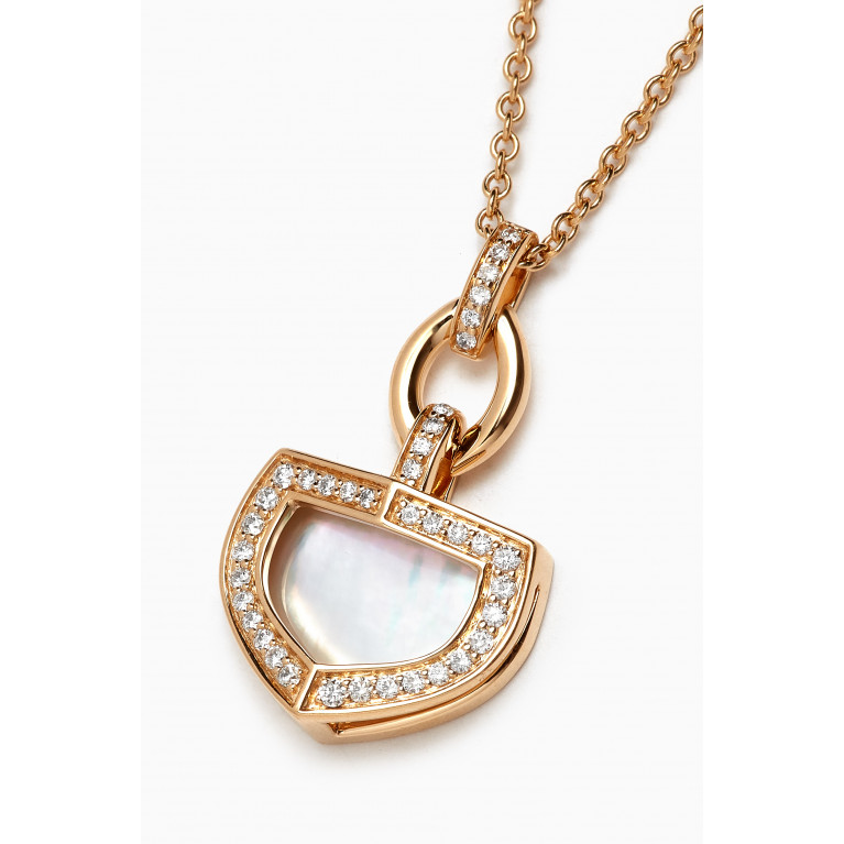 Damas - Dome Art Deco Diamond & Mother of Pearl Necklace in 18kt Gold