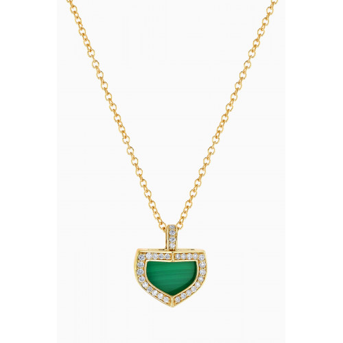 Damas - Dome Art Deco Diamond & Malachite Necklace in 18kt Yellow Gold