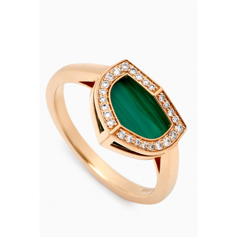 Damas - Dome Art Deco Diamond & Malachite Ring in 18kt Gold