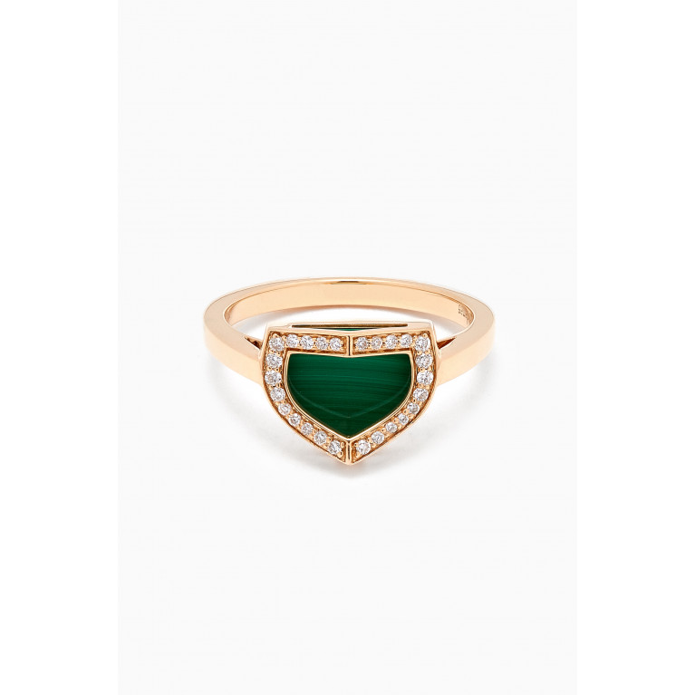 Damas - Dome Art Deco Diamond & Malachite Ring in 18kt Gold