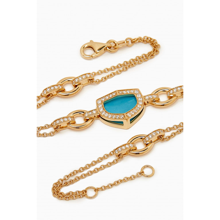 Damas - Dome Art Deco Diamond & Turquoise Bracelet in 18kt Yellow Gold