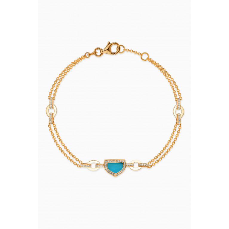 Damas - Dome Art Deco Diamond & Turquoise Bracelet in 18kt Yellow Gold