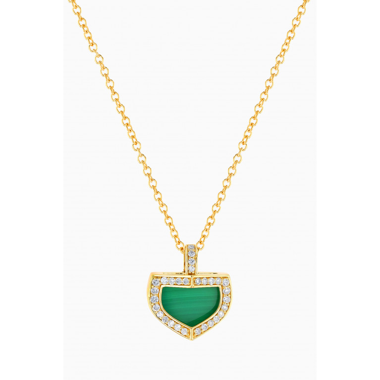 Damas - Dome Art Deco Diamond & Malachite Necklace in 18kt Gold