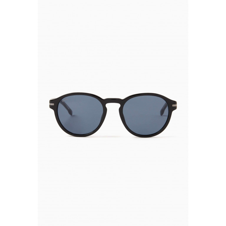 Boss - Round Sunglasses in Acetate Black