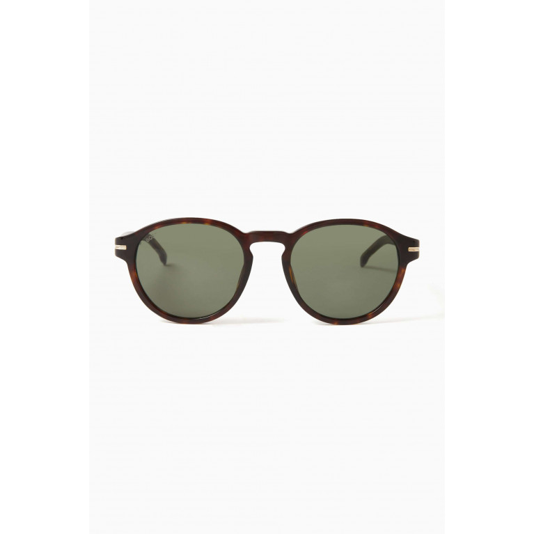 Boss - Round Sunglasses in Acetate Brown