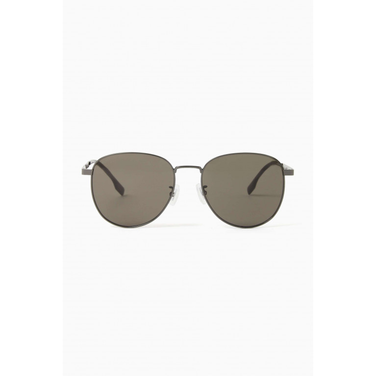 Boss - Round Sunglasses in Steel & Titanium Black