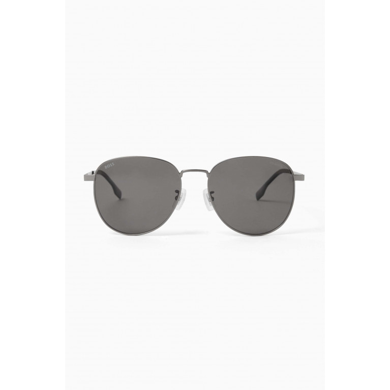 Boss - Round Sunglasses in Steel & Titanium Silver