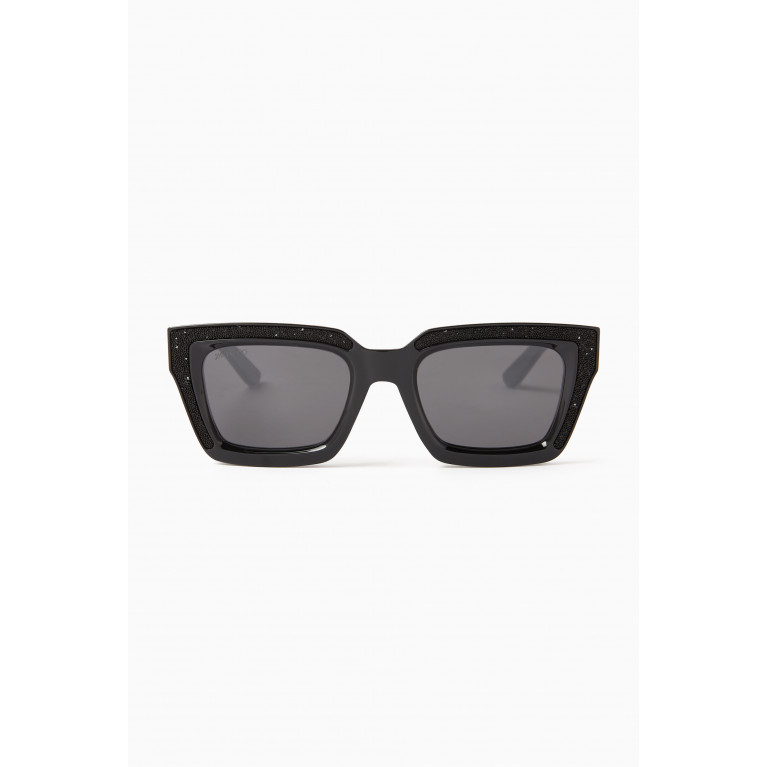 Jimmy Choo - Megs Rectangular Frame Sunglasses in Acetate Black