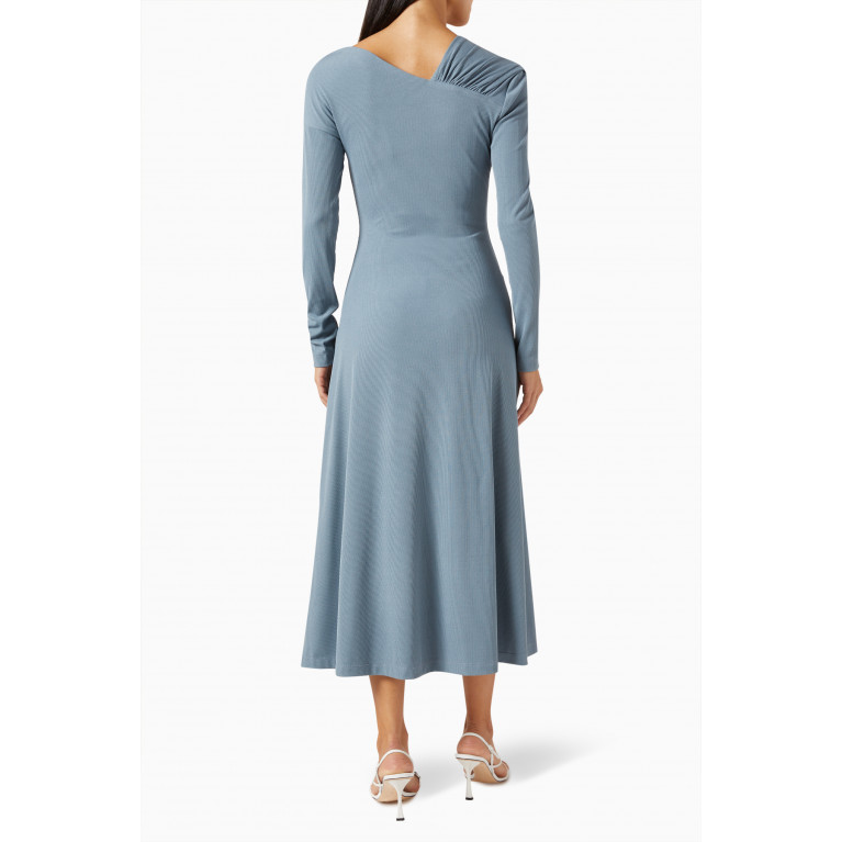CHATS by C.Dam - Solar Ruched Midi Dress in Wool-jersey Blue