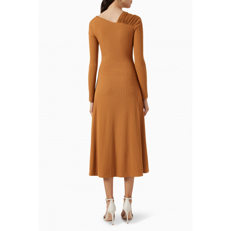 CHATS by C.Dam - Solar Ruched Midi Dress in Wool-jersey Brown