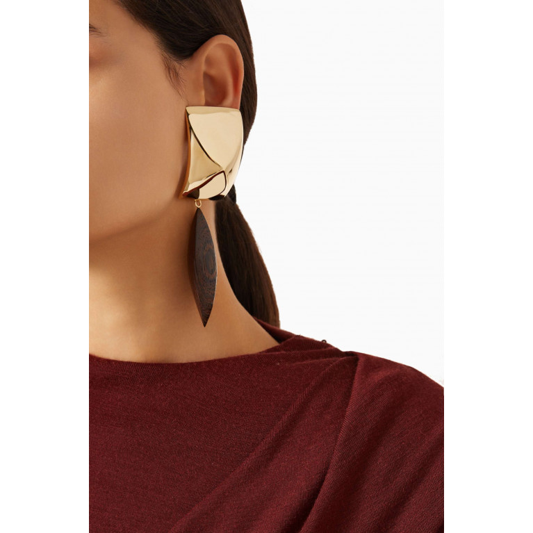 Saint Laurent - Pyramid Clip-on Earrings in Wood & Metal
