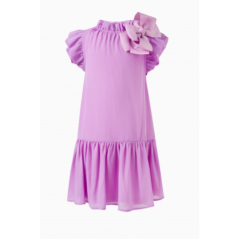 Angel's Face - Fern Bow-applique Ruffle Dress in Polyester Purple