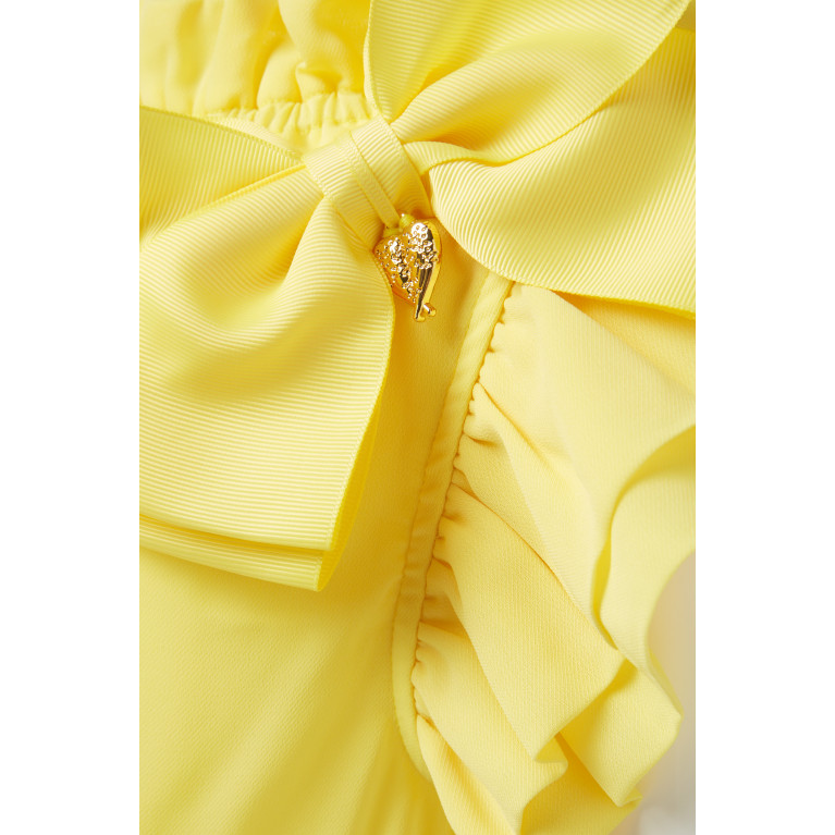 Angel's Face - Fern Bow-applique Ruffle Dress in Polyester Yellow