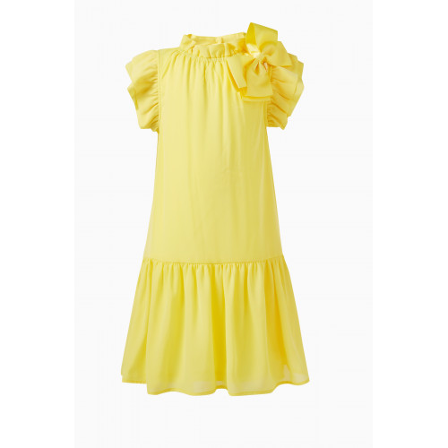 Angel's Face - Fern Bow-applique Ruffle Dress in Polyester Yellow
