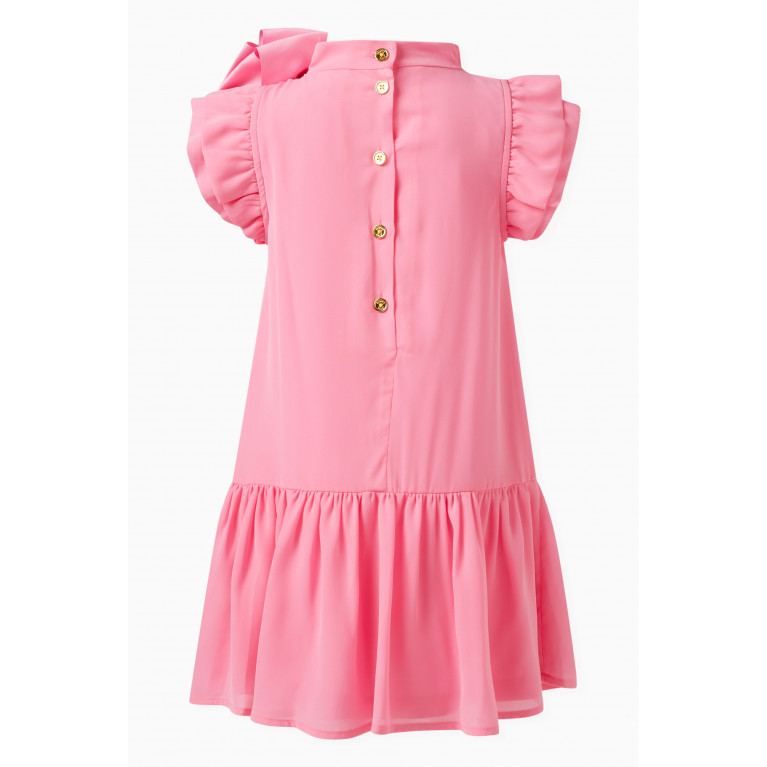 Angel's Face - Fern Bow-applique Ruffle Dress in Polyester Pink