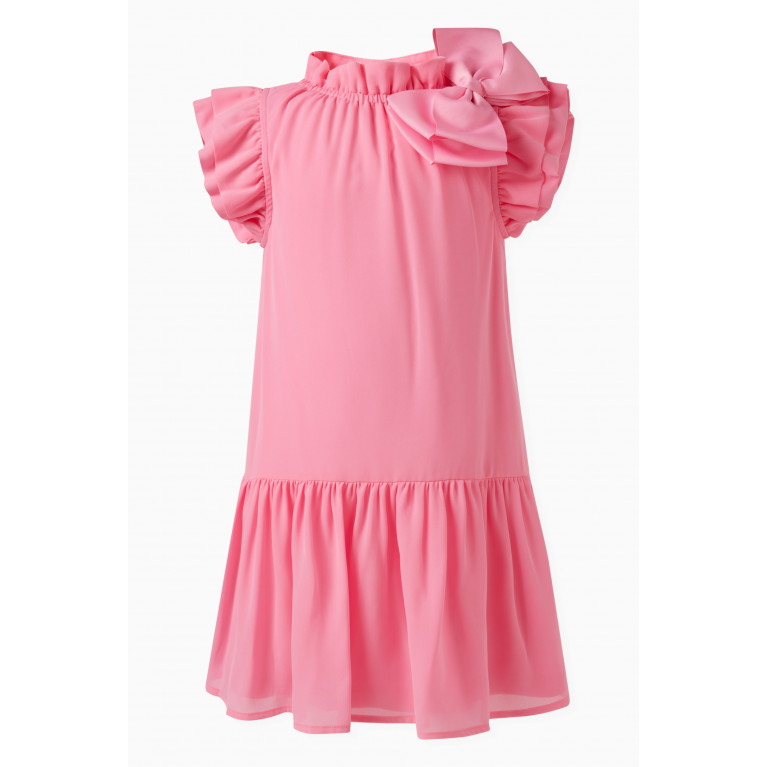 Angel's Face - Fern Bow-applique Ruffle Dress in Polyester Pink