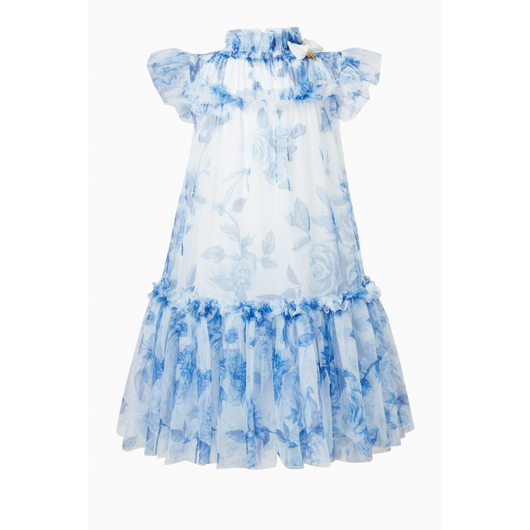 Angel's Face - Marigold Floral-print Ruffle Dress in Polyester Blue