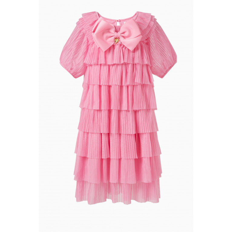 Angel's Face - Tallulah Tiered Bow-applique Dress in Polyester Pink