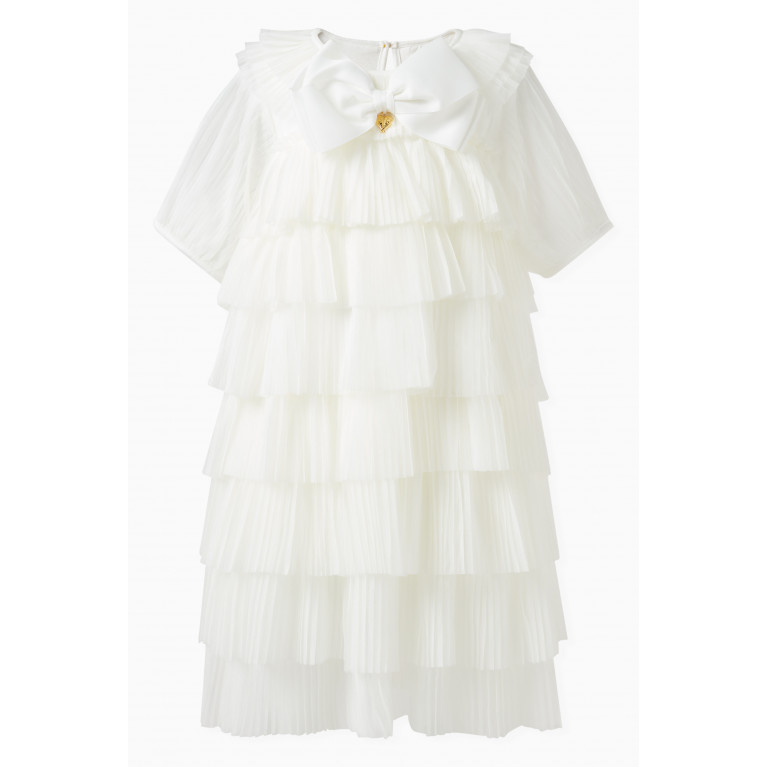 Angel's Face - Tallulah Tiered Bow-applique Dress in Polyester White