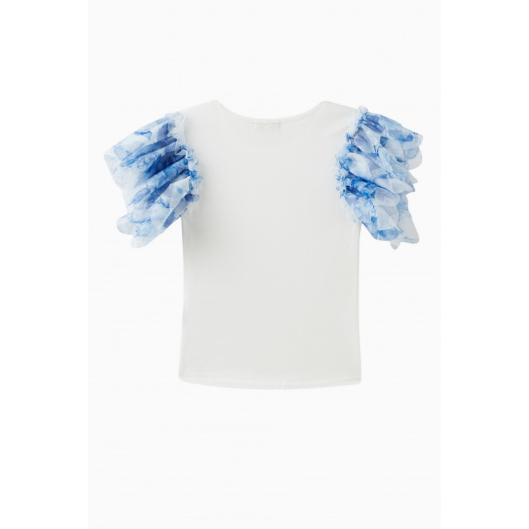Angel's Face - Loretta Bow-applique Ruffle T-shirt in Cotton-blend Blue