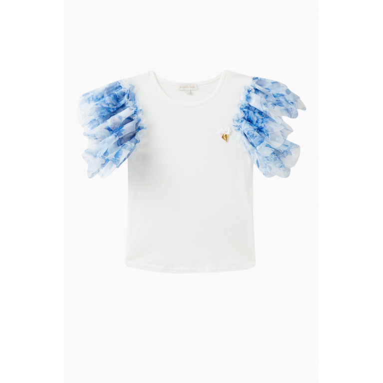 Angel's Face - Loretta Bow-applique Ruffle T-shirt in Cotton-blend Blue