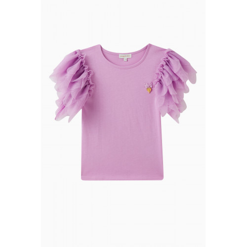 Angel's Face - Loretta Bow-applique Ruffle T-shirt in Cotton-blend Purple