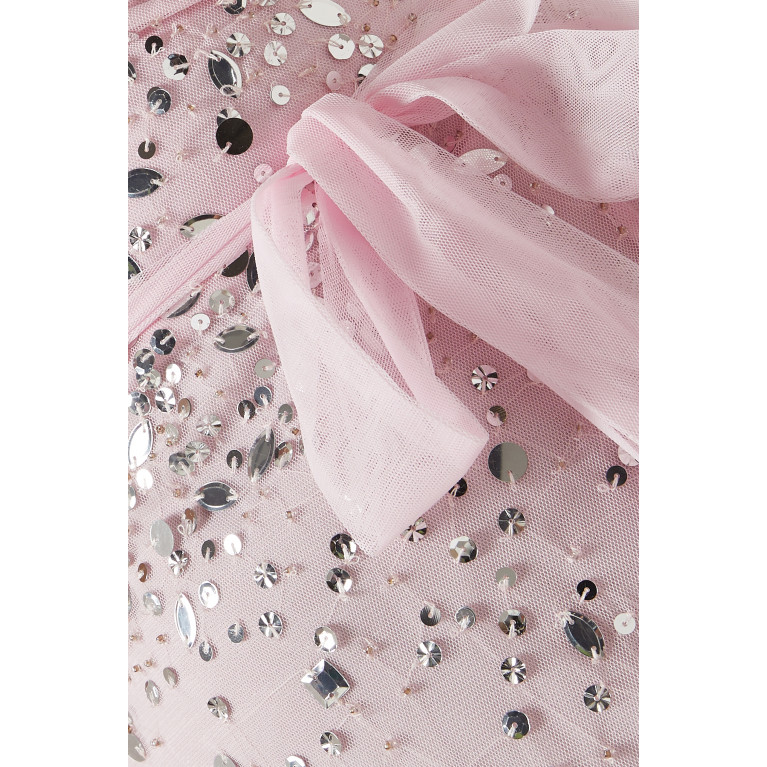 Amelia Rose - Embellished Tie-up Midi Dress in Chiffon