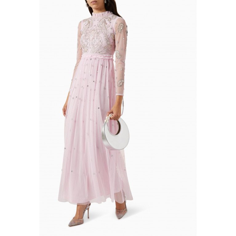 Amelia Rose - Paisley Sequin Embellished Maxi Dress in Tulle