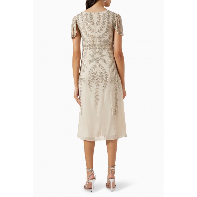 Amelia Rose - Cap Sleeve Sequin Embellished Midi Dress in Tulle