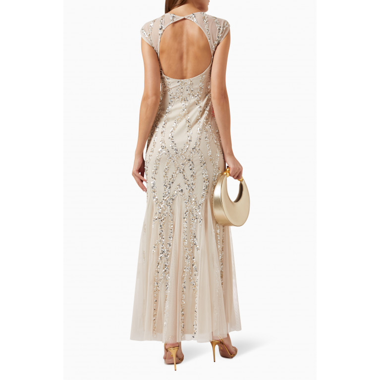 Amelia Rose - Cap Sleeve Sequin-embellished Maxi Dress in Tulle