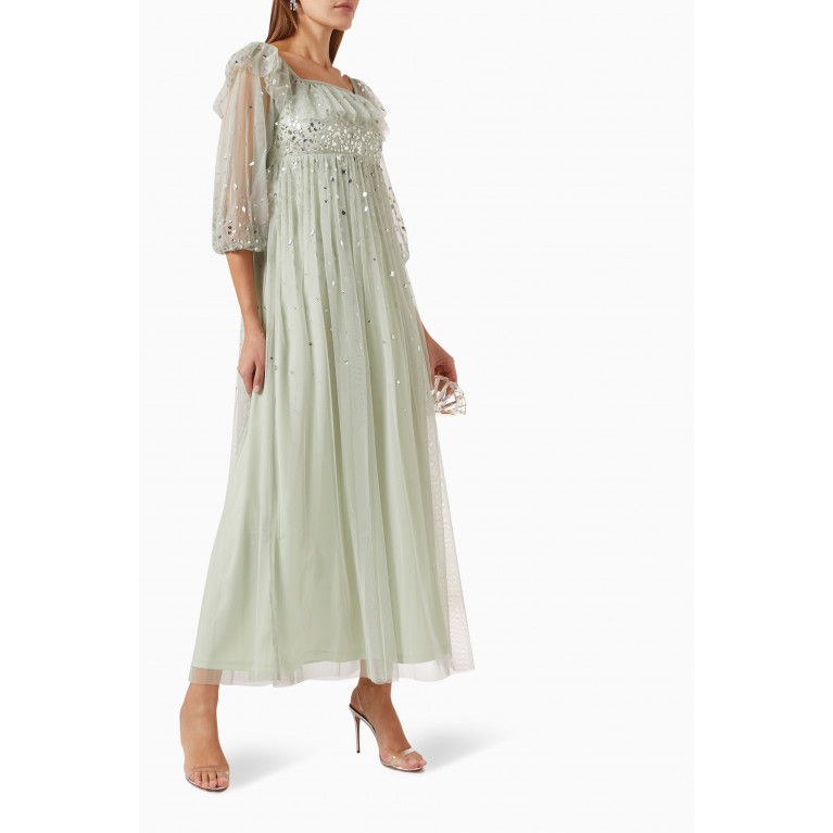 Amelia Rose - Crystal-embellished Empire Maxi Dress in Tulle