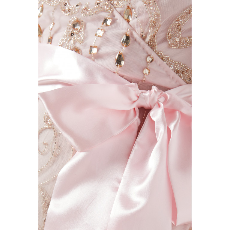 Amelia Rose - Sequin-embellished Sash Maxi Dress in Tulle Pink