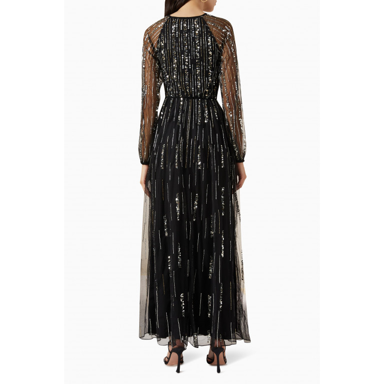 Amelia Rose - Sequin Embellished Linear Maxi Dress in Tulle