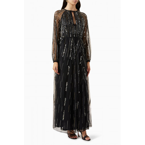 Amelia Rose - Sequin Embellished Linear Maxi Dress in Tulle