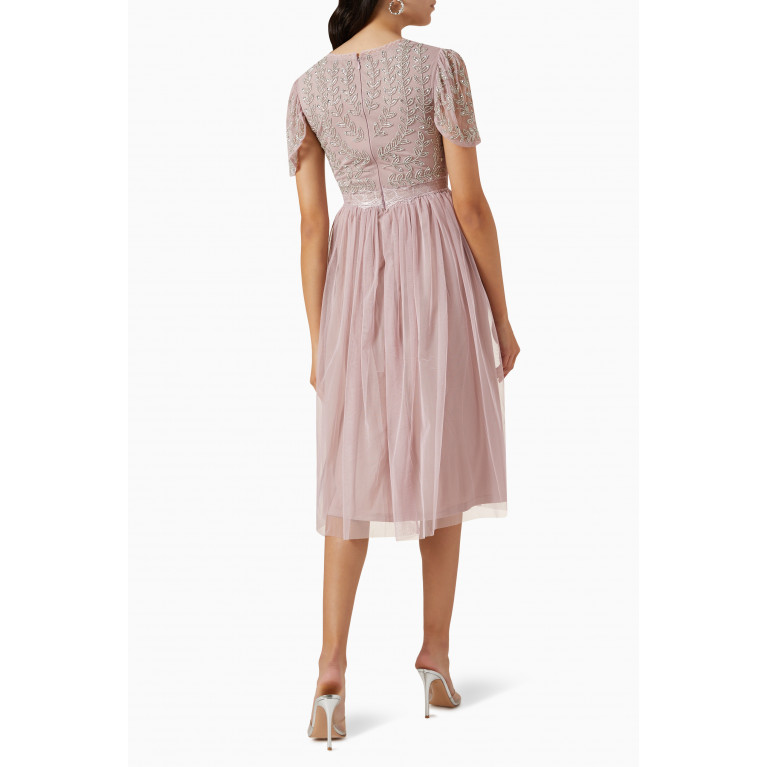 Amelia Rose - Embellished Bodice Midi Dress in Tulle