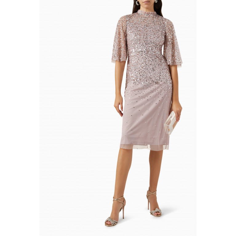 Amelia Rose - Sequin Embellished Glitter Midi Dress in Tulle