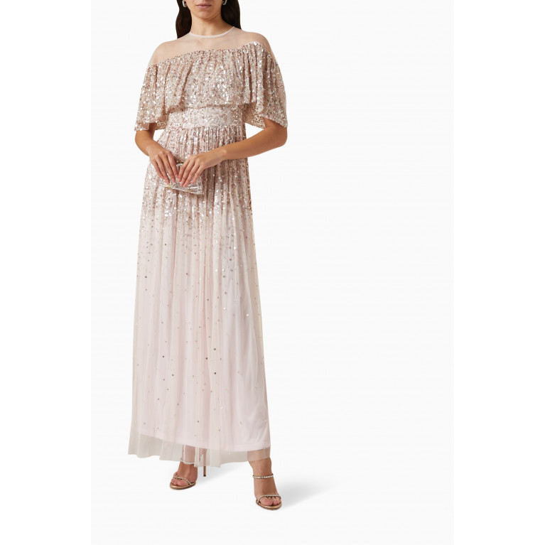 Amelia Rose - Cascading Sequin-embellished Maxi Dress in Tulle