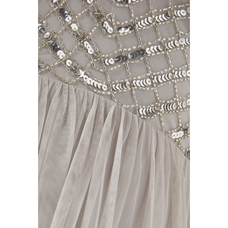 Amelia Rose - Off-shoulder Cape Embellished Maxi Dress in Tulle