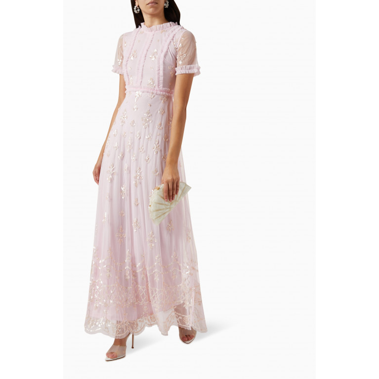 Amelia Rose - Sequin Embellished Frill Maxi Dress in Tulle