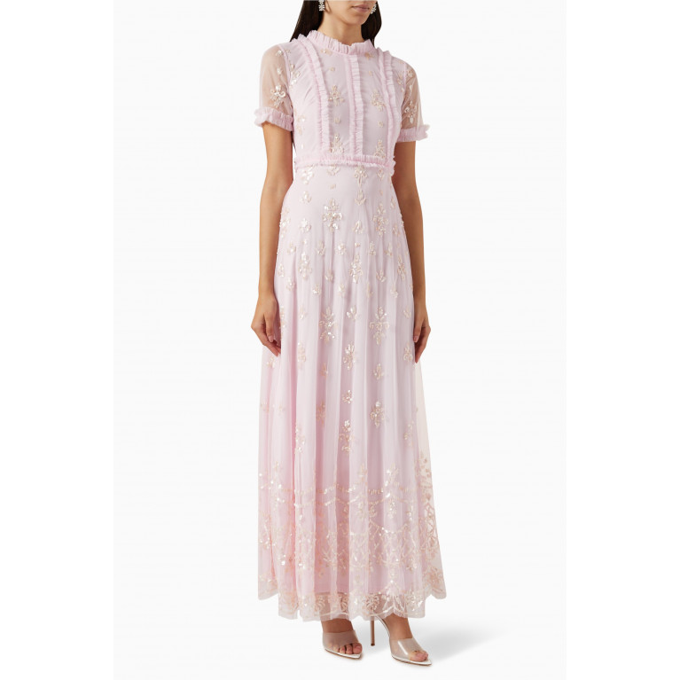 Amelia Rose - Sequin Embellished Frill Maxi Dress in Tulle
